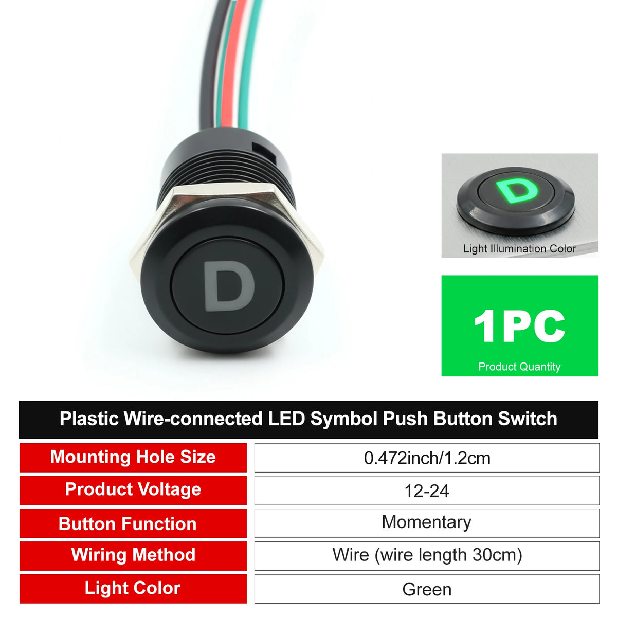 12mm Plastic Push Button Switch IP65 Waterproof 12V 24V Pre-Wired Symbol LED Dash Indicator Switch for Car Marine Boat RV Truck