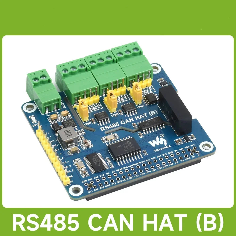 Waveshare Isolated RS485 CAN HAT (B) For Raspberry Pi, 2-Ch RS485 and 1-Ch CAN, Canbus, for Raspberry Pi 5/4B/3B