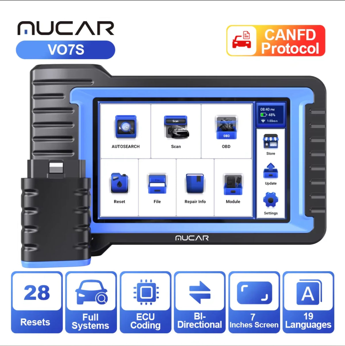 MUCAR VO7S CANFD Professional Scan Tool Bi-Directional Control ECU Coding Auto Car Diagnostic Tool Full System OBD2 Scanner