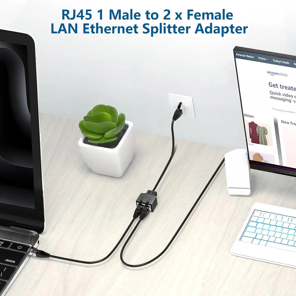 RJ45 8P8C Eight Core Network Cable Splitter Network Tee 1 Male to 2 Female Adapter Network Extender CAT6/CAT5