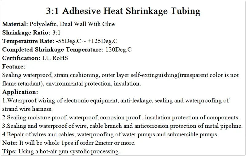 1~10m 3:1 Heat Shrink Tubing With Glue 1.6~ 50mm Transparent Double Wall Adhensive Polyolefin Sleeve Lined Wire Cable Protector