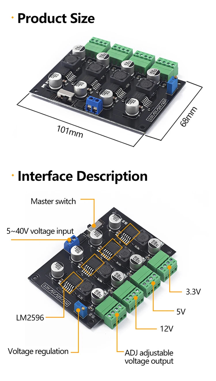 LM2596 Multi Channel Switching Power Supply 3.3V/5V/12V/ADJ Adjustable Voltage Output Power Supply Module