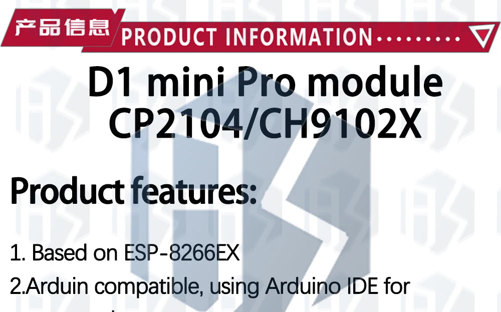 1PC ESP8266 Module for WeMos D1 Mini Pro – NodeMCU Board with 4M/16M Flash, CP2104 & External Antenna (for Arduino-Compatible)