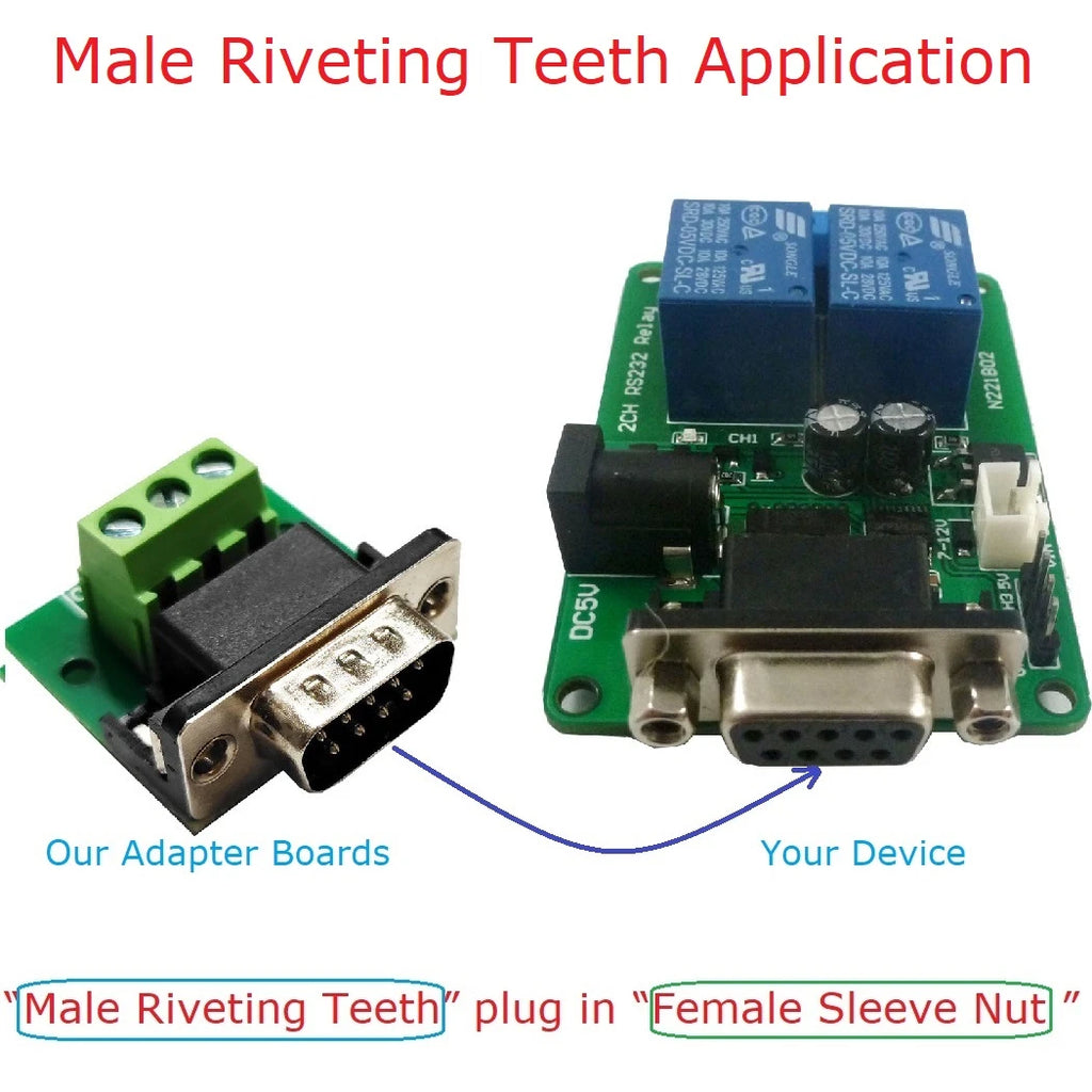 RS232 RS422 RS485 Riveted Socket Nuts DB9 DR9 DE9 Female Male Adapter to 3Pin Signal Terminal Breakout Board