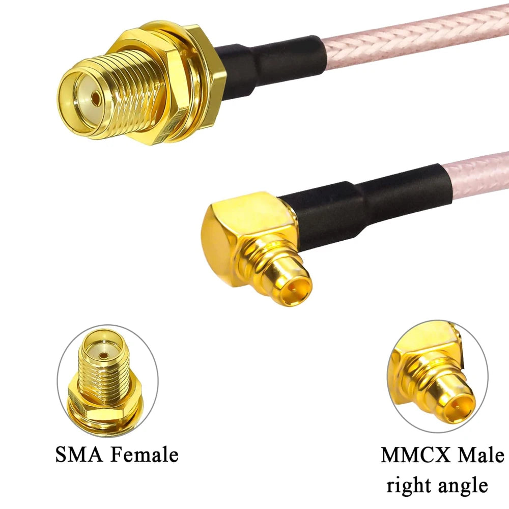 RP-SMA female (plug) to MMCX male right angle  RF Coax Pigtail Cable RG316 Connector Adapter