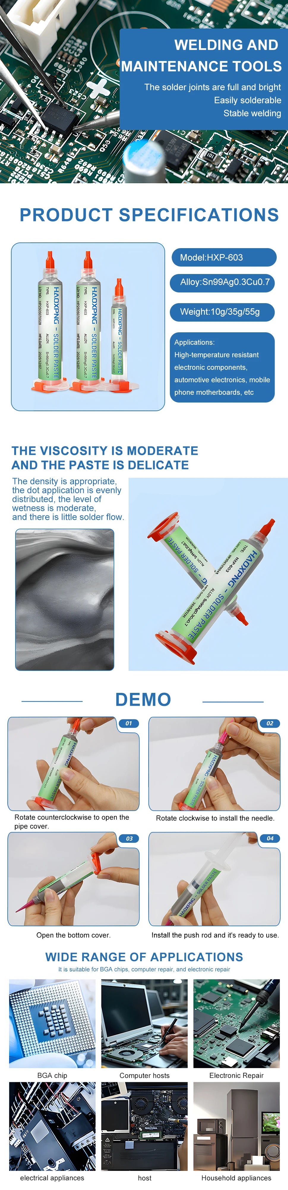 Sn99Ag0.3Cu0.7 Lead-Free Solder Paste, PCB/BGA/SMD Soldering, USB Interface Repair, Soldering, High-Quality Soldering Flux