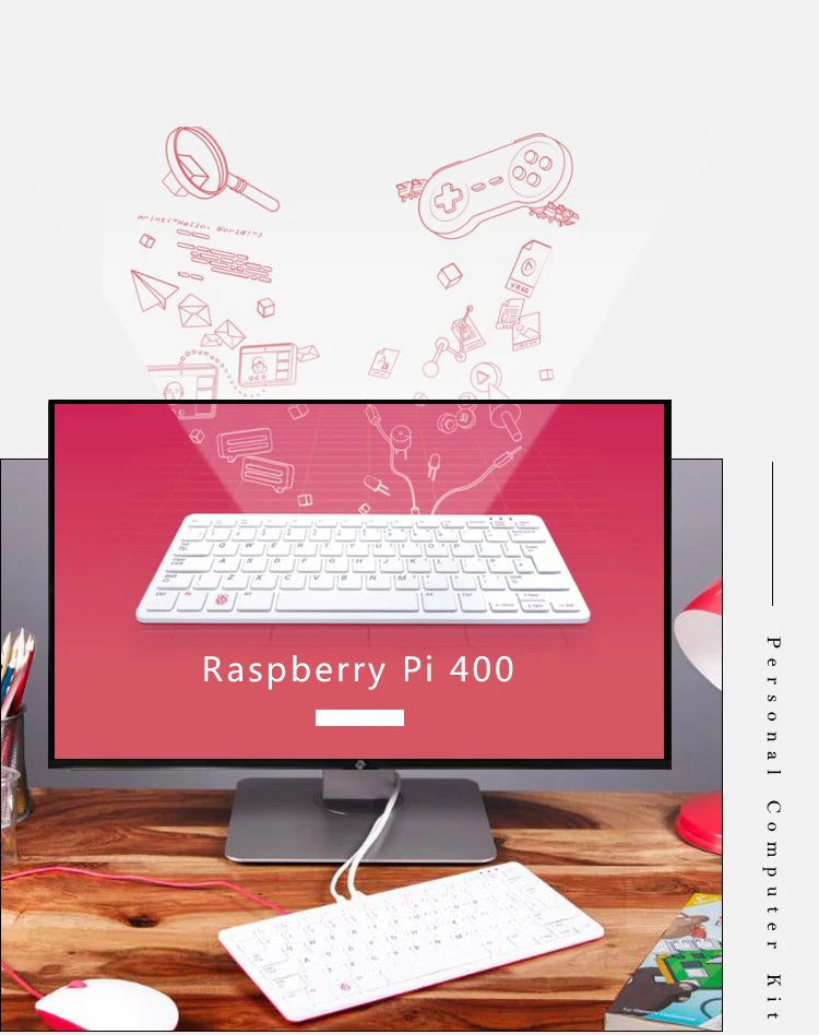 Raspberry Pi 400 Personal Computer or Kit,Quad-core 64-bit Processor 4GB of RAM ,WiFi Dual-display Output For 4K