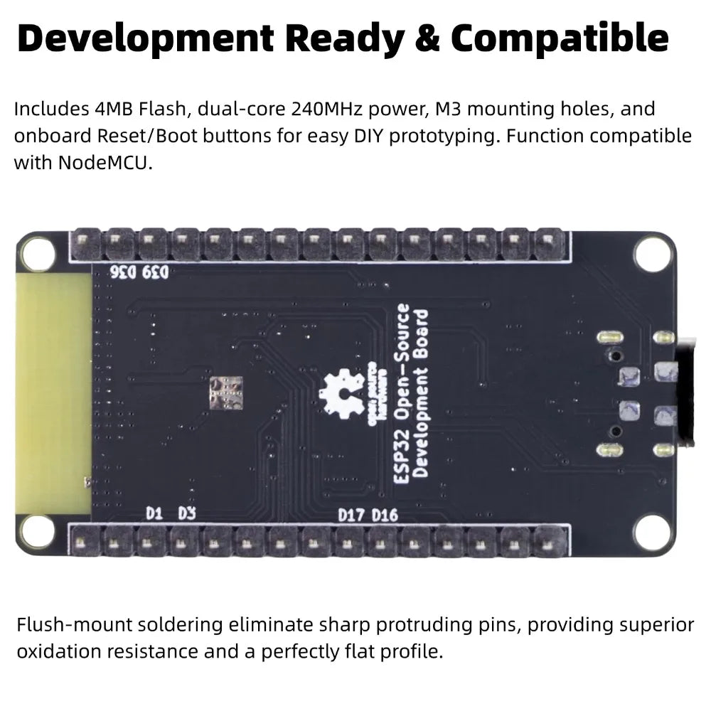 Upgraded ESP32 Development Board with USB-C Port, Equipped ESP32-D0WD-V3 Chip and 4MB Flash, 2.4GHz WiFi + BLE & Classic Bluetoo