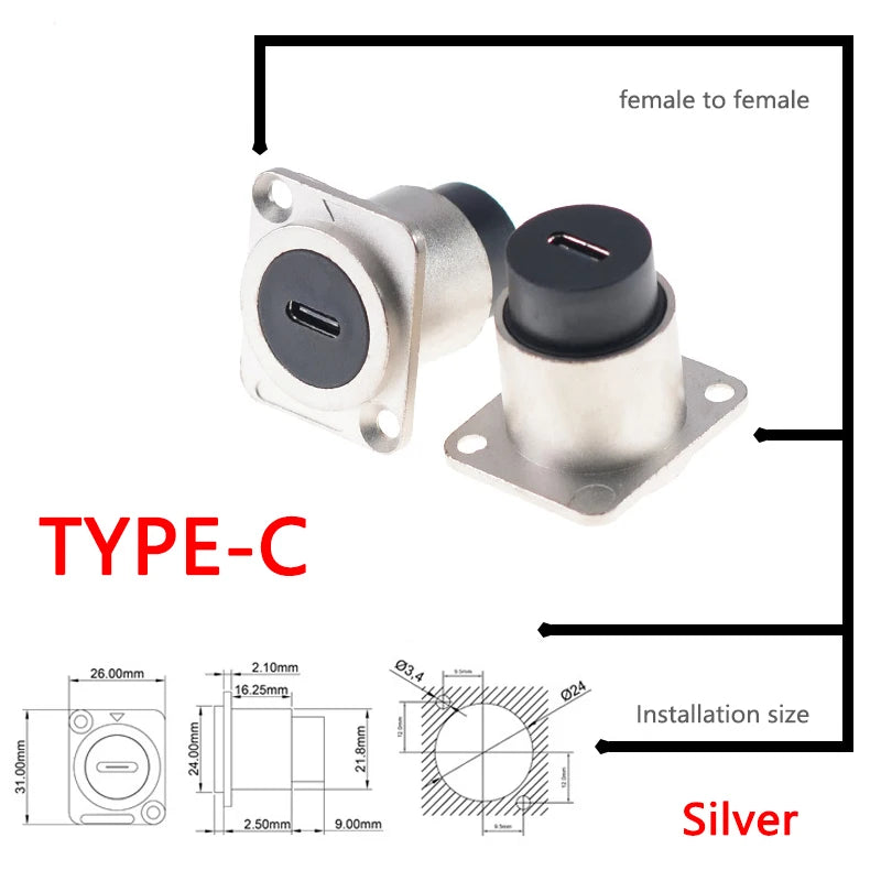 1pc Metal D Type Module RJ45 CAT6&USB 2.0/3.0&Type C&HDMI-Jack Socket Through Network Panel Mounting Electronic Connector