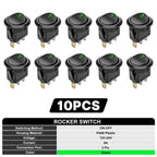 FILN 10Pcs 12V 24V 110V 220V Round Rocker Switch 3 Pin ON OFF LED Lighted Car Dash Boat Marine RV SPST Toggle Switch