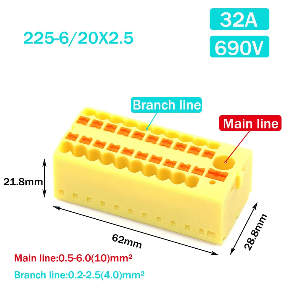 Wire Electrical Connectors PTFIX 2.5mm Wire Merging And Branching Device Push-in Terminal Block Connector Mount On Din Rail