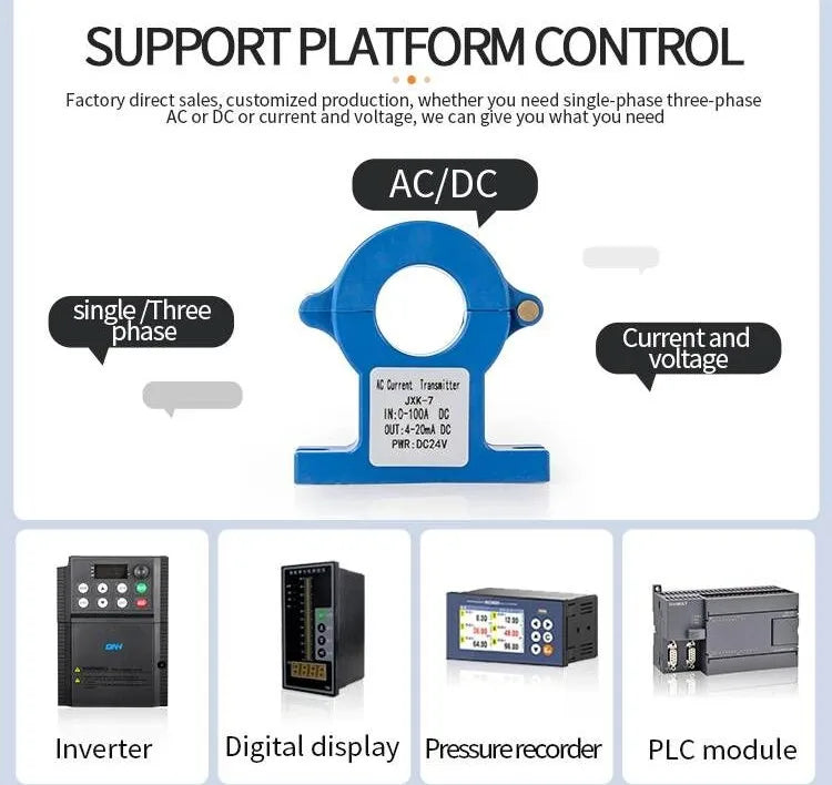 JXK-7 Hall Effect Current Sensor 4~20mA AC 50A 100A 200A 500A 1000A 1500A DC Current Transmitter Split Core Current Transducer