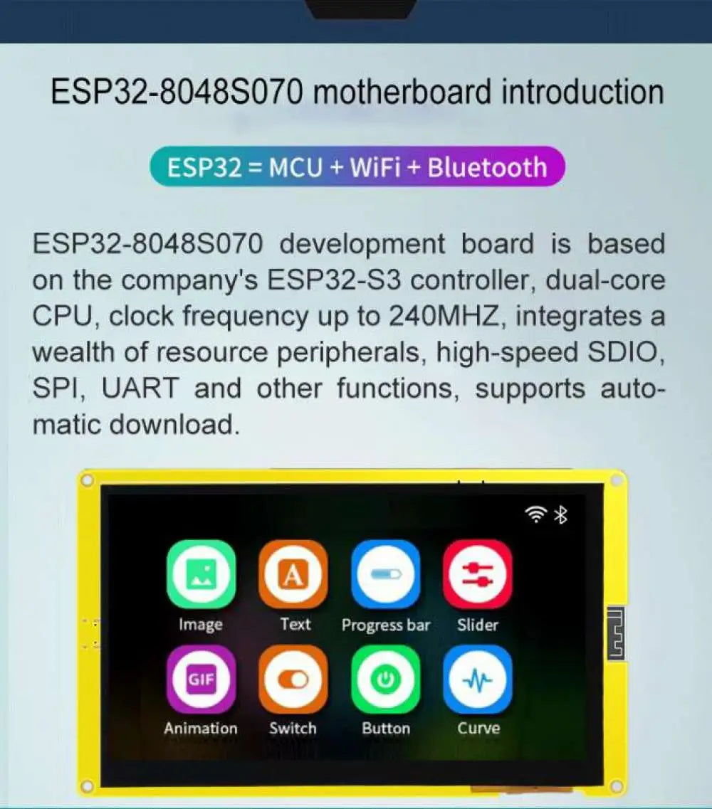 ESP32-S3 7" Smart Display Screen 7.0 inch RGB LCD TFT Module Capacitive Touch Screen8M PSRAM 16M Flash ESP32-8048S070C