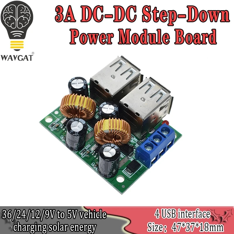 WAVGAT 4-USB Port Step-down Power Supply Converter Board Module DC 12V 24V 40V to 5V 5A For MP3/MP4 Phone Car Equipment