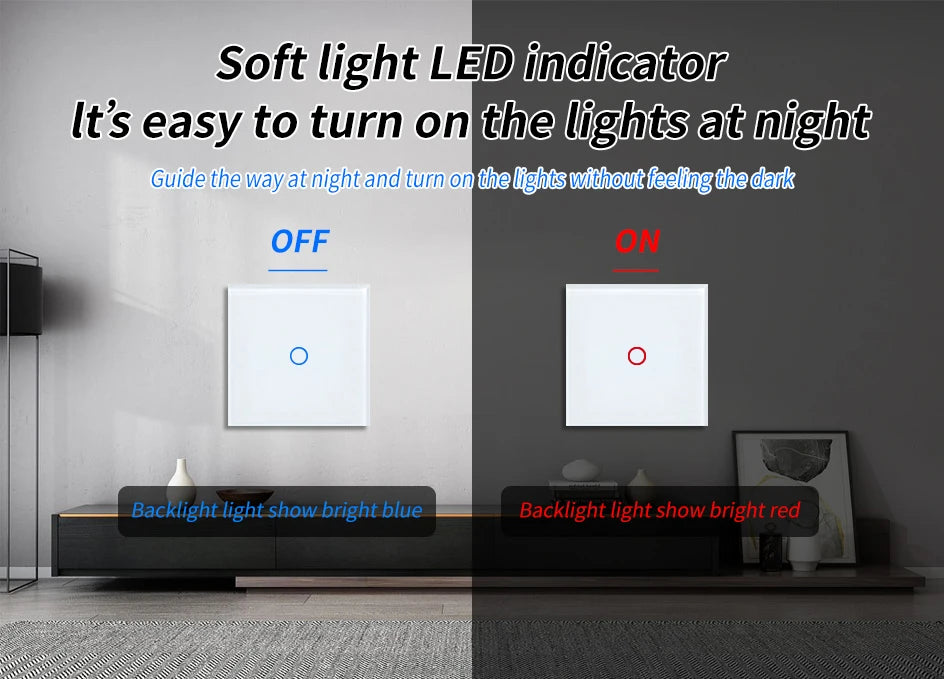 NYWP EU 86*86mm 1Gang 2Way Dual Touch Switch Tempered Glass Panel Stair Switch Bedroom Sensor Switches Cross No Need WI-FI