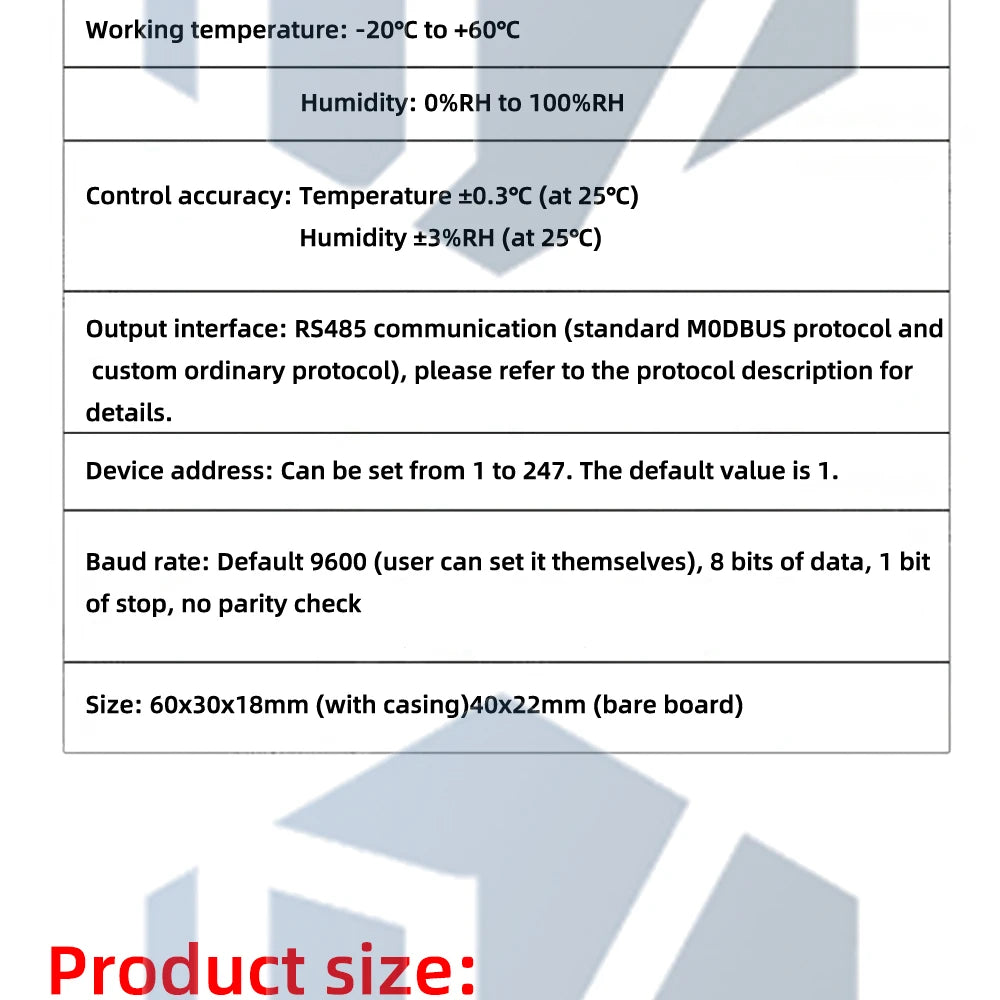 SHT20 RS485 Modbus RTU Temperature Humidity Sensor Transmitter for PLC
