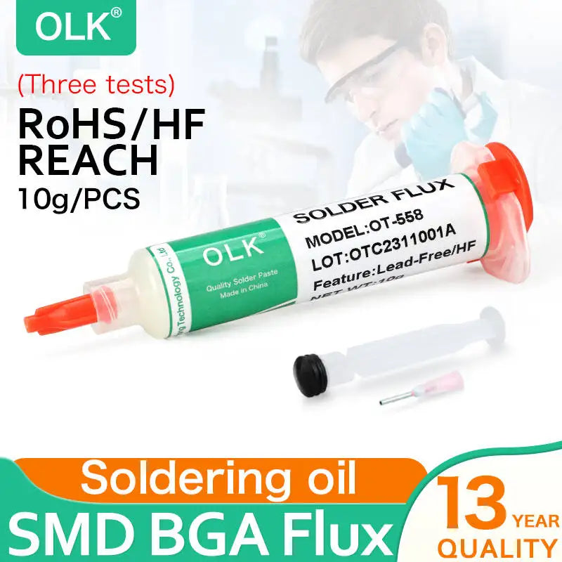 OLK Lead-Free Halogen-Free BGA Flux SMD PCB Repair Soldering No-Clean Ball Planting Rosin Solder Oil Solder Paste 10cc