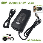 67.2V2.5A Fast Charger For 60V Wheelbarrow Harley Citycoco 16S 60V Lithium Battery GX16 Connector with Cooling Fan 100-240V