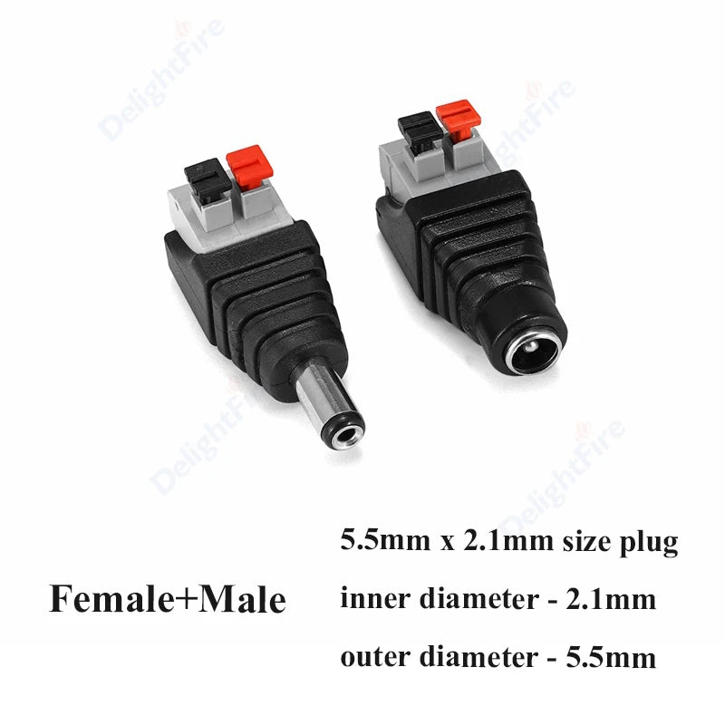 1-10Pcs 5.5 x 2.1mm 12V DC Power Male Plugs Connector Female Jack Screw Nut Panel Mount Adapter For DIY Projects Connector