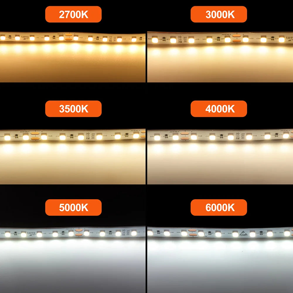 5m 10m RA98 LED Strip Light 2700K 3000K 3500K 4000K 5000K 6000K 12V 24V 2835 Flex Tape Stripe Hight Bright 120LED Home Lighting