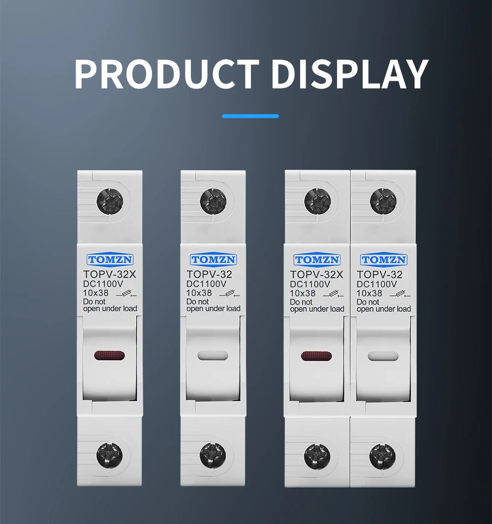 TOMZN 1P 2P DC Fuse Holder 10*38mm High Voltage Solar PV 1100V TOPV-30 Base Photovoltaic System Protection Protector GPV