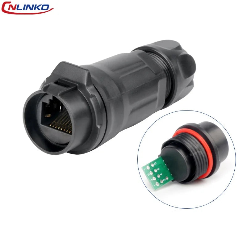 CNLINKO LP16 Waterproof Circular RJ45 Connector 8P8C Male/Female Panel Mount, PBT Push-Pull for Industrial Automation & Marine