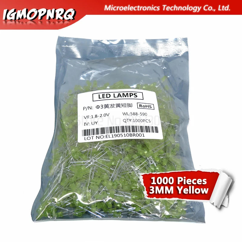 SAMIROB 1000pcs blue green red yellow white 3mm led light-emitting diodes Diffused