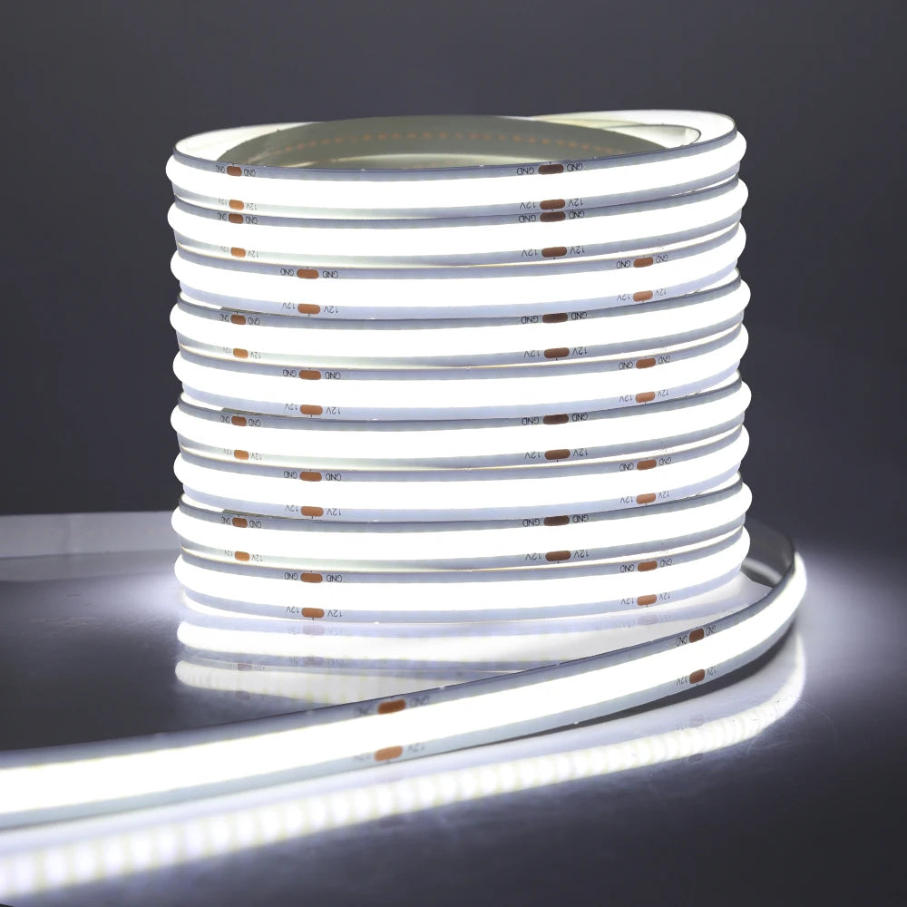 DC 12V 24V COB Strip 320Leds/M High Density RA90 White Pink Yellow Ice Blue Red Green Flexible Ribbon Rope LED Light