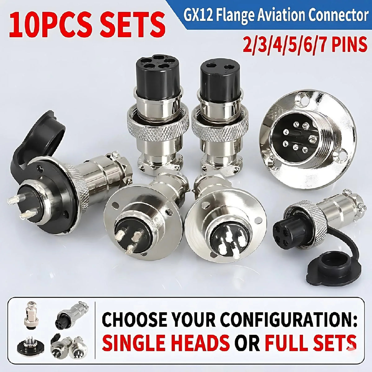 10Sets GX12 Aviation Socket Plug 2 3 4 5 6 7 Pin M16 DF16 Rhombus Flange Male Female Circular Connector Cable Panel Mount Solder