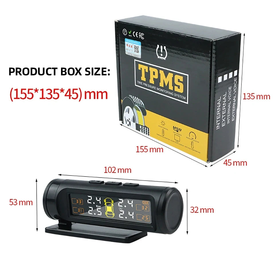 E-ACE 4 Sensors TPMS Removable Battery Wireless Intelligent Sensing Tire Pressure Monitor System Safety Alarm LCD Display