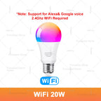 Tuya Smart LED Light Bulb E27 RGB CW 15W 20W WiFi Bluetooth Led Lamp Home Decor Lighting 220V 110V For Alexa Amazon Google Voice