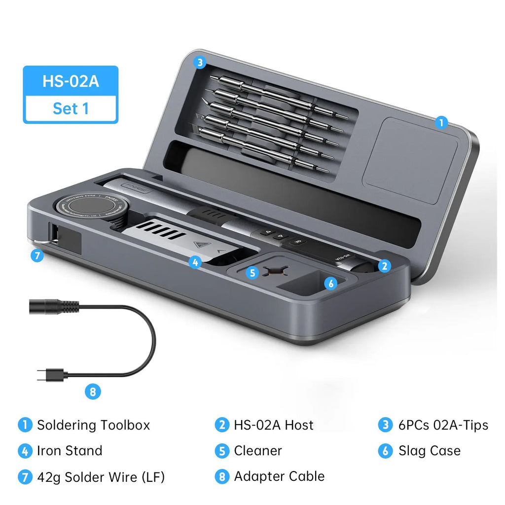 FNIRSI HS-02 Adjustable Temperature Soldering Iron DC 20V 100-450℃ Welding Solder Rework Station PD 100W Portable Repair Tool