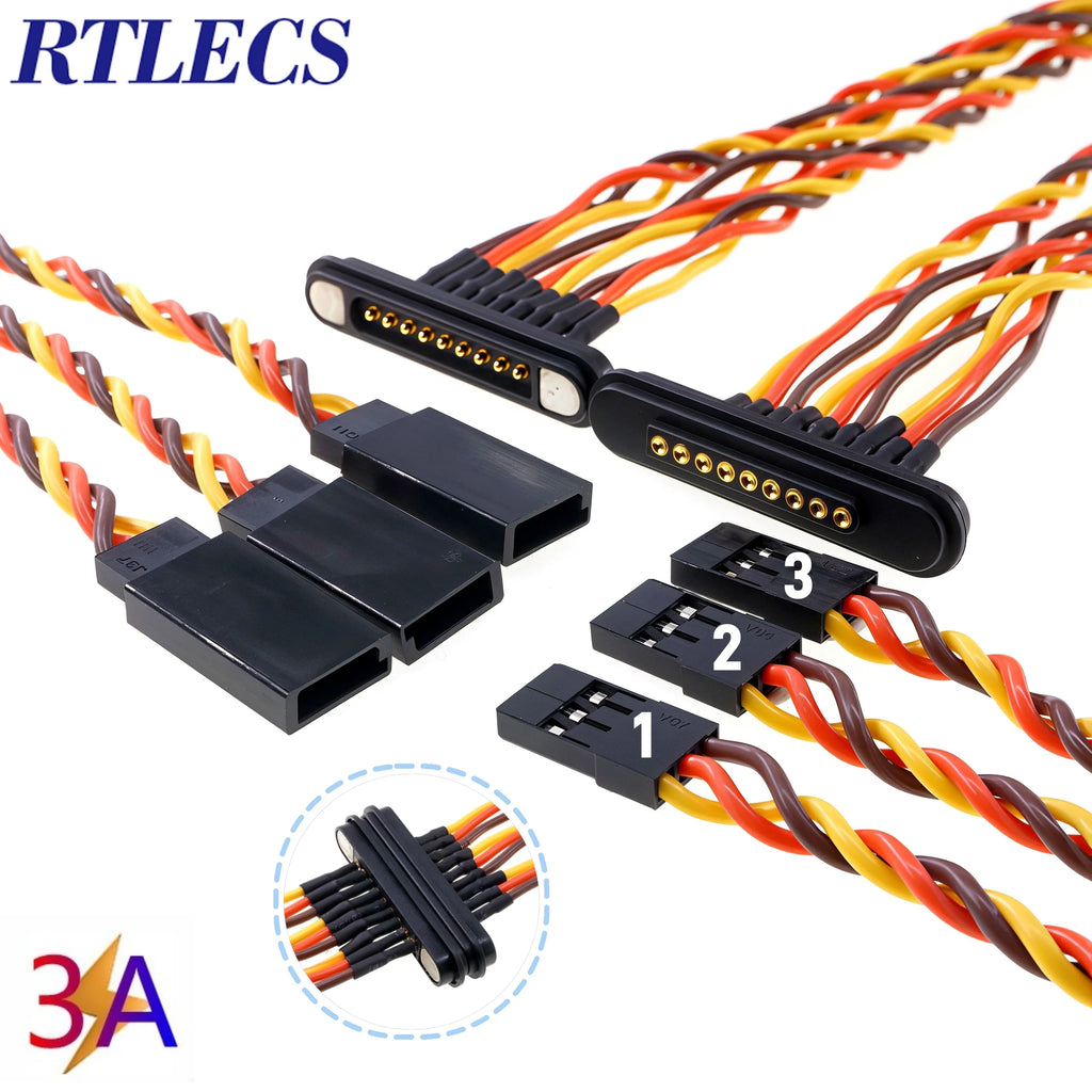 3A Magnetic Spring Loaded Pogo Pin Connector 24VDC LED Snap-on JST SM JR Servo Extended Cable 5/6/7/8/9 Pin Male Female Blind