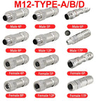 5/10/20 Pcs M12 4/5/6/8/12/17 Pin Shielded Sensor Connector Male Female Metal Assembly Aviation Plug