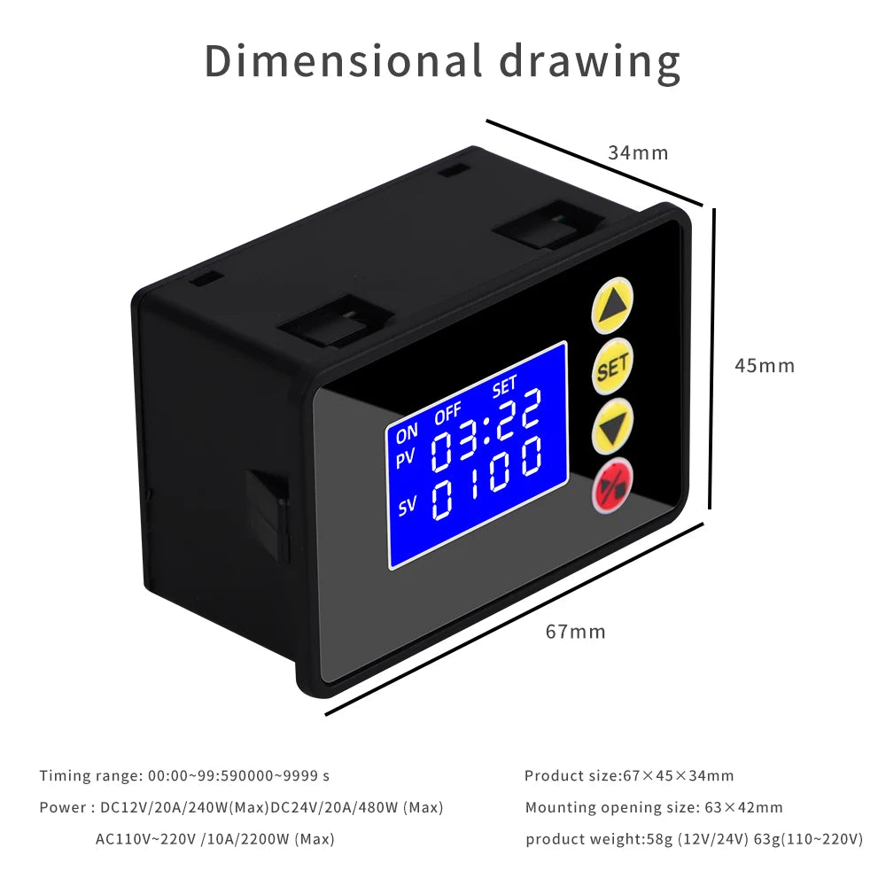 Time Timer Microcomputer Time Controller AC 110-220V DC 12V 24V Hour Counter LCD Digital Display Programmable Timer Timegrapher