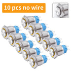 10 pcs  Latching Push Button Switch Metal Shell 16/19/22mmWaterproof Power Symbol Pattern Self-Locking Momentary Fixed 1NO 1NC