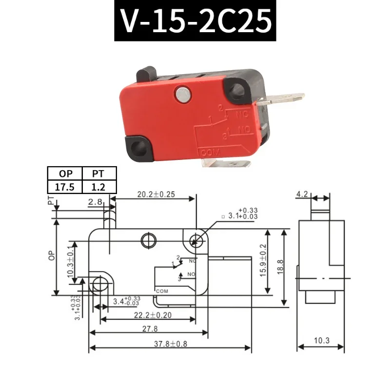 5pcs Travel Limit Switch Micro Switch Self-resetting V-152-1C25 3-pin Miniature Push Button Tactile Microswitch V-152 V-153 V-15