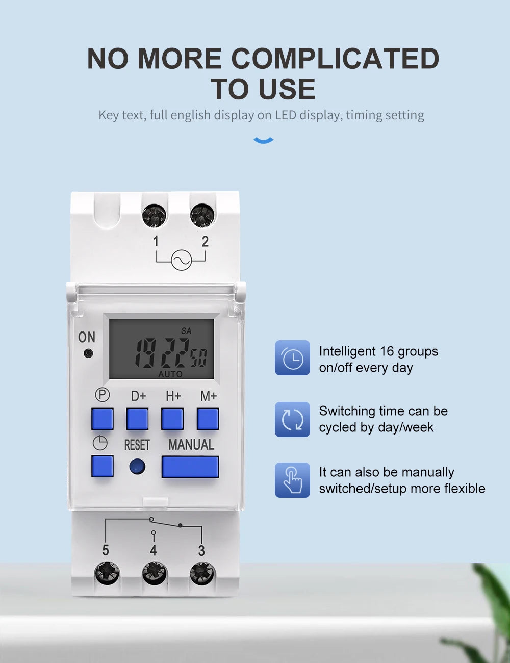 TOMZN AC 220V 230V 12V 24V 48V 16A 1NO 1NC Din Rail Single Phase Weekly 7 Days Programmable Digital TIME SWITCH Relay Timer