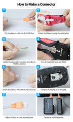 AMPCOM RJ45 Crimper Lan Tester Tool Set Ethernet Cable Stripper Punch Down Tool RJ 45 RJ11 Connectors 12 in 1 Cabling Repair Set