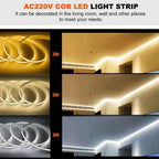 220V COB LED Strip 0.5M-10M Flexible Tape Light Smart IC No Need Driver High Bright 240 LEDs Linear Lighting RA95 Warm Ice Blue