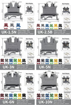 10PCS UK2.5B 2.5mm² DIN Rail Terminal Blocks Screw Connection Feed Through Wire Connector Gray Red Blue Green Black Yellow Set