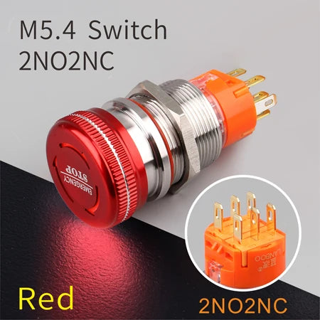 LANBOO 19mm 22mm Metal Emergency STOP Mushroom Push Button Switch Latching Button Switch with LED