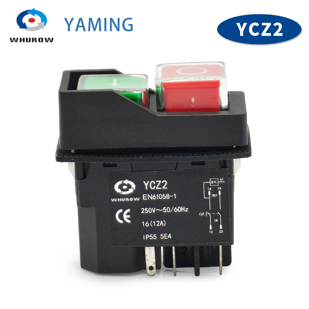 YCZ2 Electromagnetic Switch 4/5 Pin 110V/220V Momentary(Reset) On Off Red/green Push Button Emergency Stop Replace KJD17