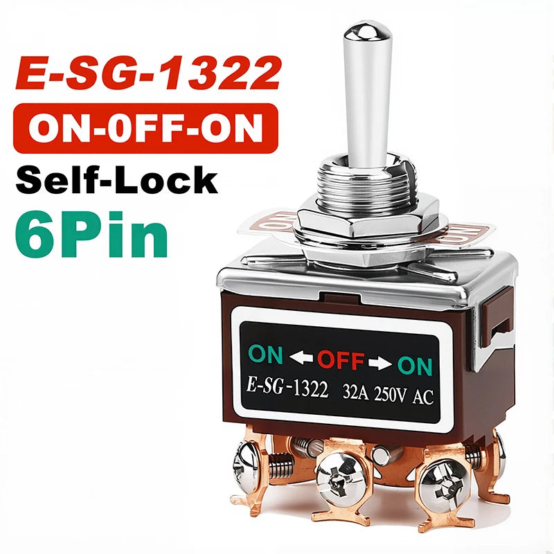 High Current Rocker Switch 2/3/4/6/8/9/12Pin Self Reset/Self-locking Toggle Switch Copper Pin 32A 250VAC Power Button Switch