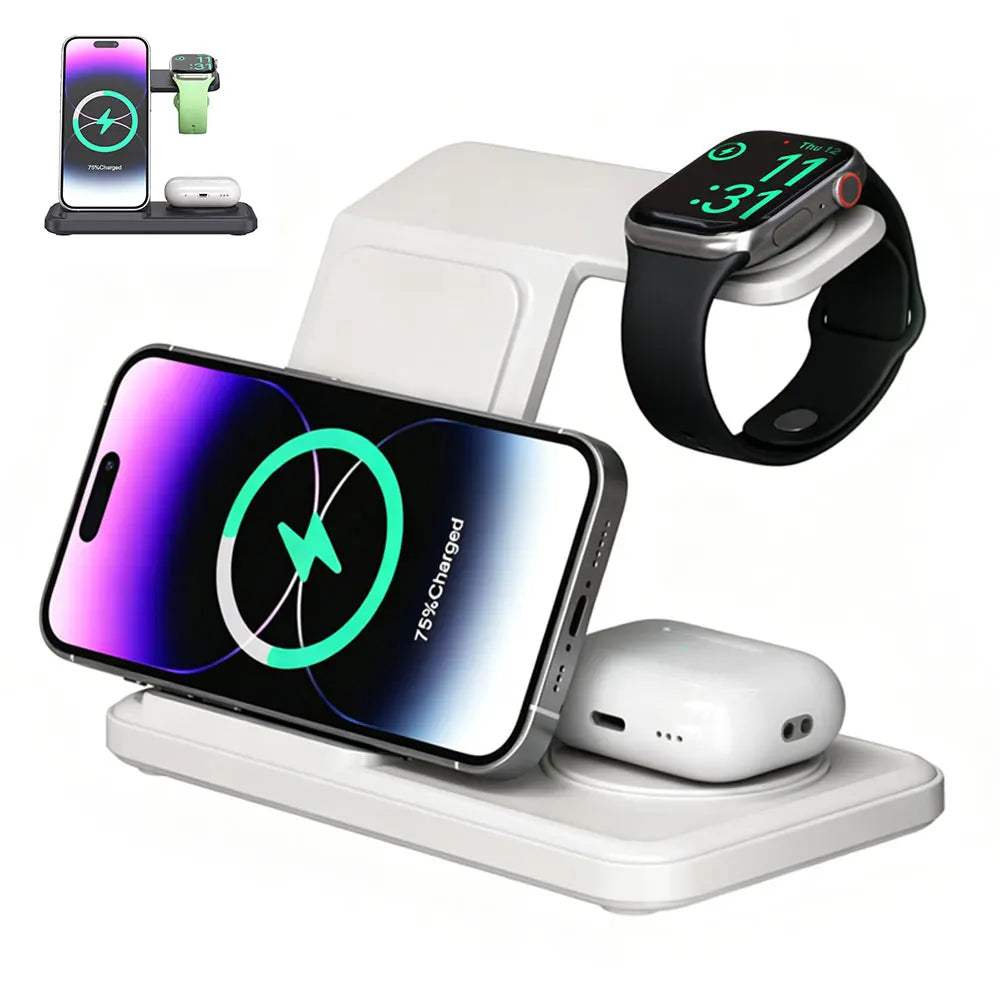 3 in 1 Wireless Charger Station For iPhone 17 16 15 14 13 12 Pro Max Apple Watch 11-2 Airpods 4 Pro3/2 Fold Fast Charging Stand