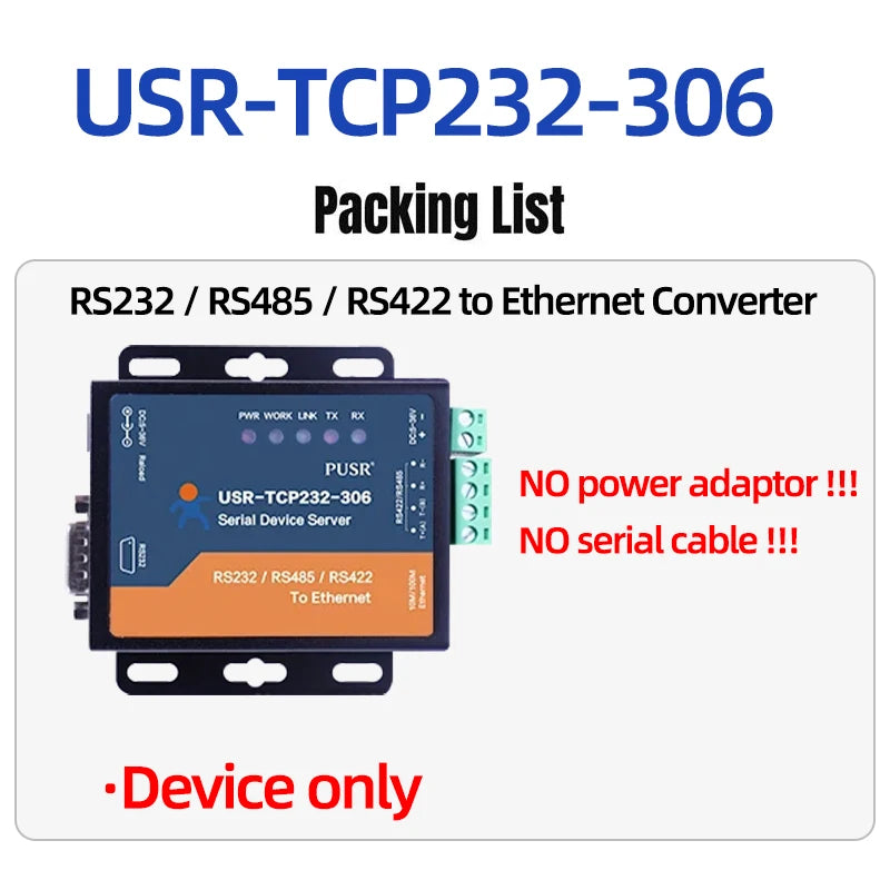 RS232 RS485 RS422 to Ethernet  Converter Serial Device Server SerialTCP/IP Modbus RTU to IoT Gateway Data PSUR USR-TCP232-306