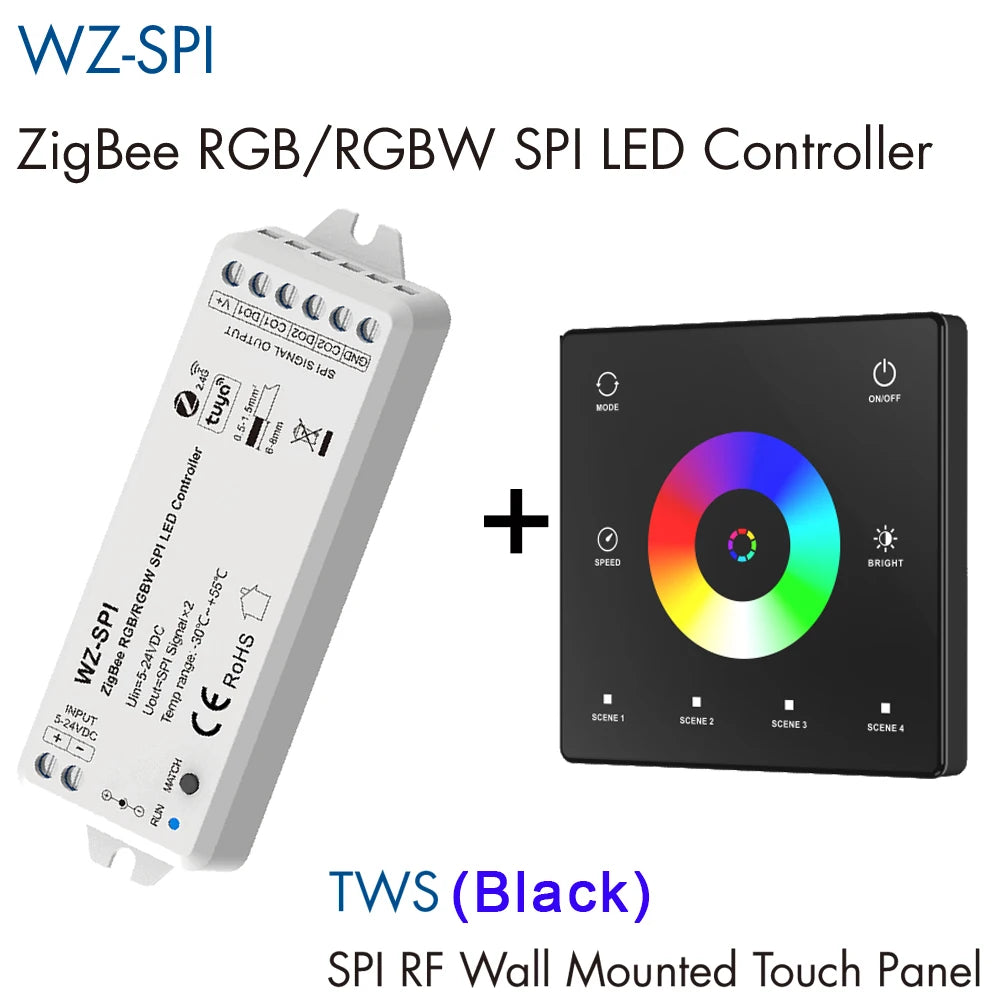 Skydance WZ-SPI Tuya Zigbee SPI Controller for RGB RGBW Pixel LED Strip RF Remote Control WS2811 2812 Addressable Tape 5V-24V DC