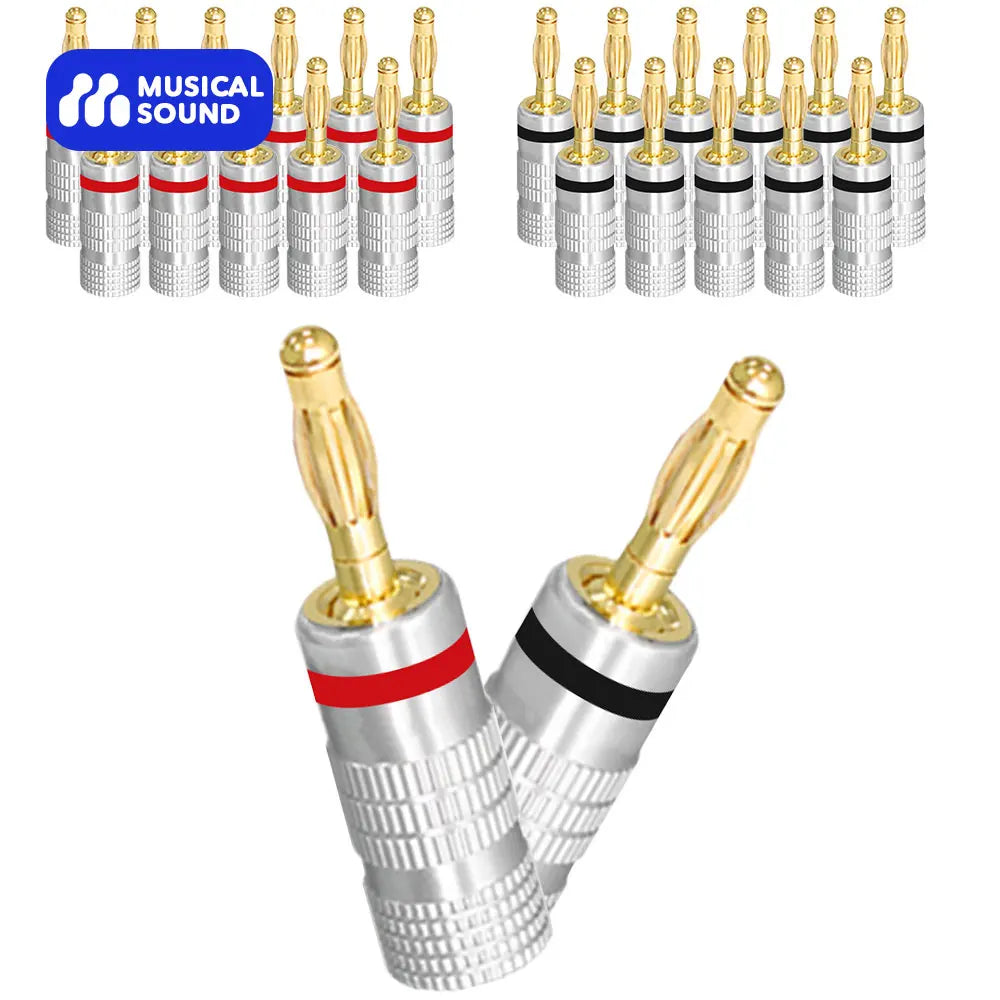 Musical Sound 24K Gold Plated Speaker Plugs Audio Banana Connector for Speaker Wire Open Screw Type Hifi Banana Plugs