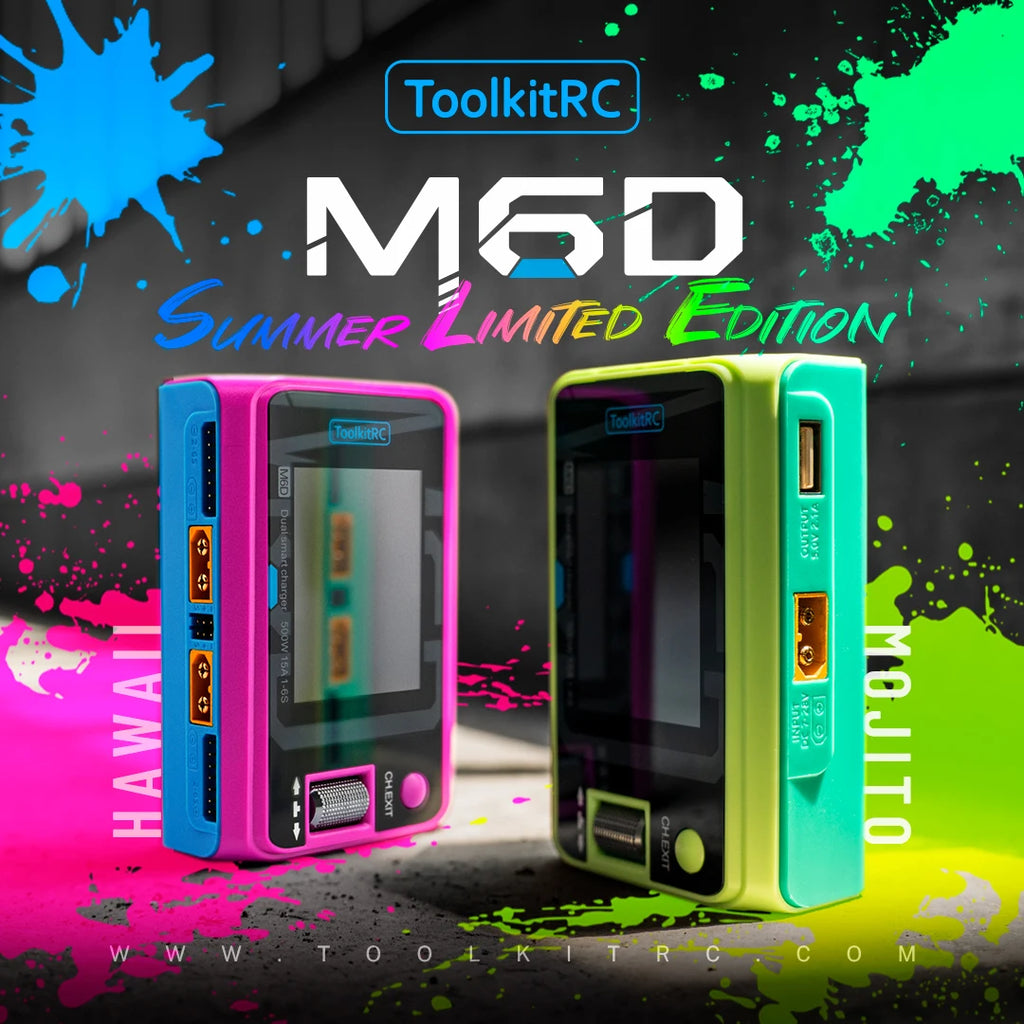 ToolkitRC M6D Green Purple 500W 15A DC Dual Channel Smart Charger Discharger For 1-6S Lipo Battery FPV Model Spare Part Replace