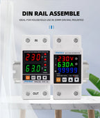 63A 230V Din Rail Adjustable Over Under Voltage Protective Device Protector Relay Over Current Protection Energy KWH Meter